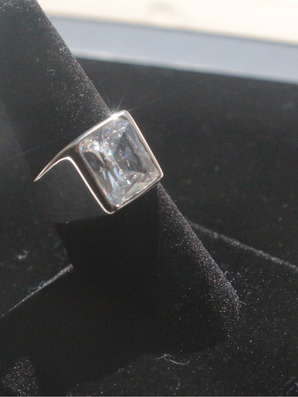 .925 Silver Ring with Clear Square CZ  Crystal